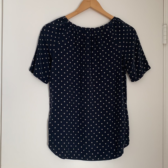Navy and Cream Polka Dot 100% Silk Steven Alan Blouse - Picture 3 of 6